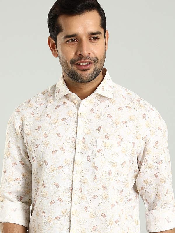 Indian Terrain Men's Slim Fit Full Sleeve All Over Print Off White Shirt
